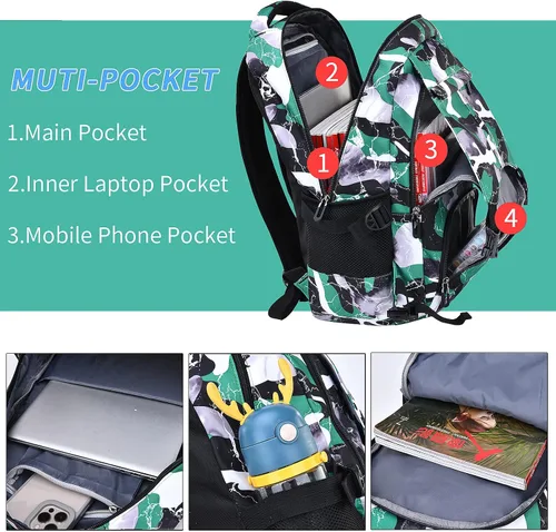 Vista 4 de Mochila escolar casual para viajes, mochila de camuflaje al aire libre, regalos de Navidad para niños y niñas, Ay Camo Green, talla única