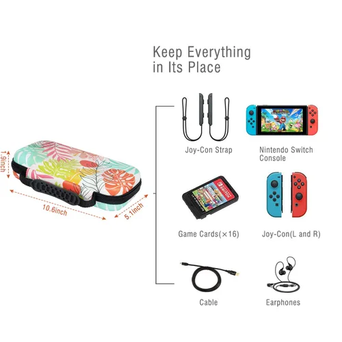 Vista 7 de Lokigo Carry Case Compatible for Nintendo SwitchSwitch OLED, Protective Travel Carrying Case Boys Girls with 16 Game Card Slots for Console &