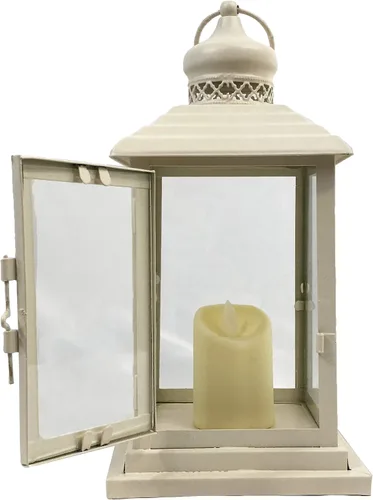 Vista 3 de allgala Farol de cristal transparente de hierro blanco vintage para interiores y exteriores