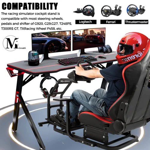 Vista 7 de Minneer G920 Driving Simulator Cockpit for LogitechThrustmaster G29G920G923T80T150 Racing Wheel Stand Adjustable Frame Height Wheel Pedals Seat NOT