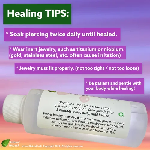Vista 4 de Urban ReLeaf - Solución suave para piercings con aceite de lavanda Pezones, sensibles y delicados, sal marina 100% natural, limpia y calma después