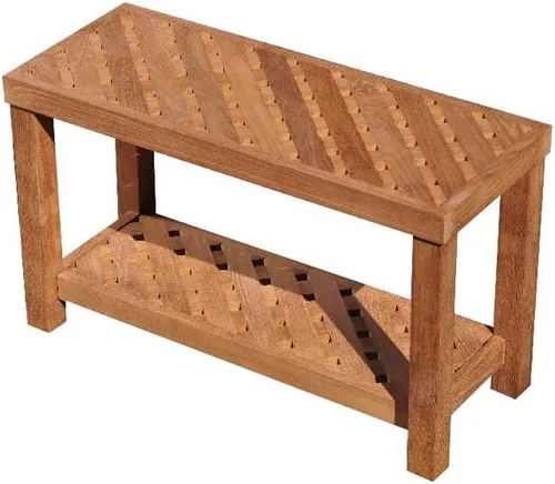 Vista 4 de Banco Bunbury de teca extra grande de 30 x 12 pulgadas para ducha/baño/piscina con estante