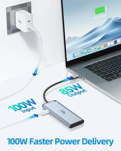 Vista 6 de Selore&S-Global USB C divisor USB C 4K/60Hz DP Alt Mode, Adaptador USB C Hub multipuerto con 2 salidas de vídeo USB C, transferencia de datos