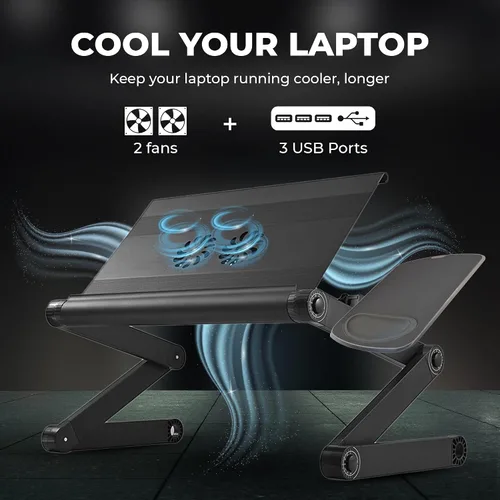 Vista 5 de WorkEZ - Soporte ajustable de refrigeración para computadora de escritorio con ventilador, puertos USB, alfombrilla de mouse, ergonómica, plegable