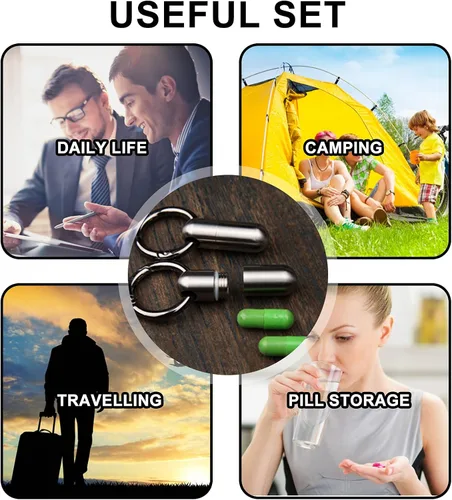 Vista 6 de Pastillero para llavero, pastillero pequeño de titanio, portátil, pastillero de viaje para bolso, cartera, bolsillo, impermeable, organizador