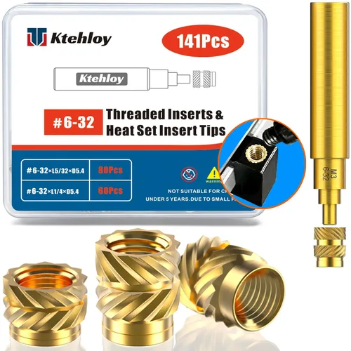 Vista 17 de 51 piezas de insertos roscados de 1/4"-20, kit surtido de tuercas moleteadas SAE de rosca hembra, inserto de calor de latón para impresión 3D piezas