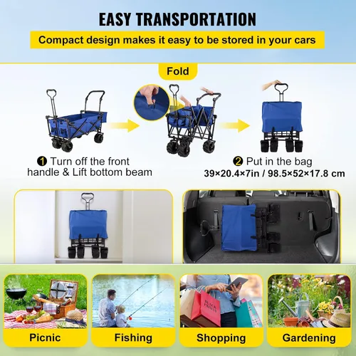 Vista 5 de Happbuy - Carro plegable con toldo extraíble, 220 libras, carrito de playa plegable resistente con ruedas grandes