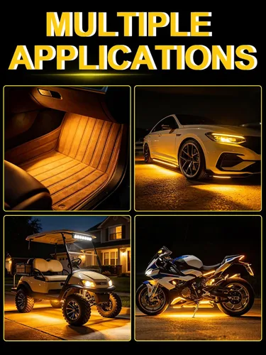 Vista 3 de YM E-Bright Tiras de luces LED ámbar/amarillas 5050 SMD impermeables para coches, luces de bajo para carritos de golf para motocicletas, barco