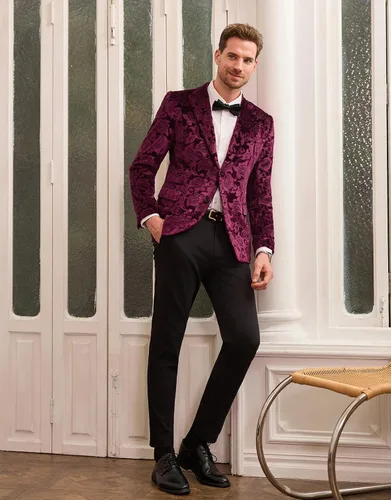 Vista 4 de GRACE KARIN Chaqueta de terciopelo para hombre, dos botones, ajustada, chaqueta deportiva para hombres, bailes, bodas, cenas, fiestas