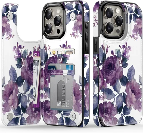 Vista 34 de FUNMIKO Funda tipo cartera para iPhone 13 con tarjetero, bloqueo RFID, protección de grado militar y obras de arte impresas con rayos UV, cierre