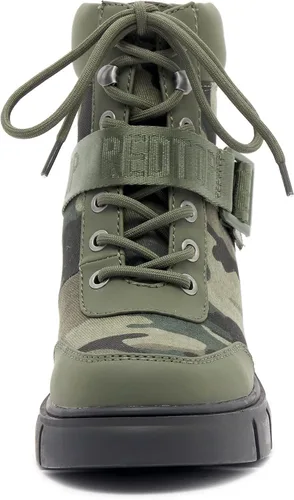 Vista 2 de REDTOP Botas de combate para mujer con suela de lengüeta gruesa, botas de tobillo con cordones y hebilla casual