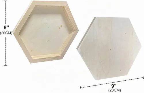 Vista 2 de Lienzo de madera hexagonal para manualidades, tableros de madera enmarcados para pintar (8 x 9 pulgadas, 6 unidades)