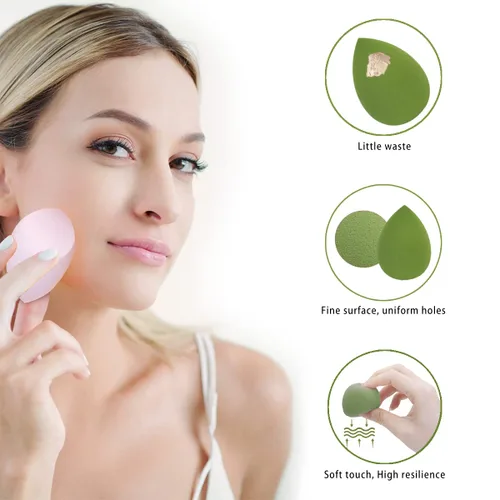 Vista 5 de Makeup Sponges Set - Beauty sponges Blending Blenders with 1 Holder and Egg Case, Flawless for Cream, Powder and Liquid (Green, 4Pcs+1Holder+ case)