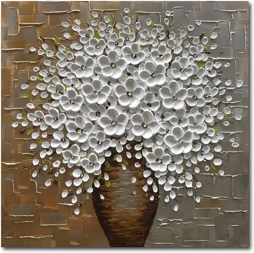 Vista 22 de Epicler art Pintura al óleo decorativa de flores 3D moradas pintadas a mano, arte de pared decorativo de pared de flores, arte moderno, sala