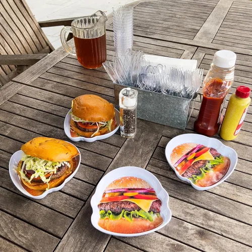 Vista 2 de Mind Reader Juego de platos para servir hamburguesas, Hosting Essentials, accesorio de cocina al aire libre, melamina, 7 pulgadas de largo x 7