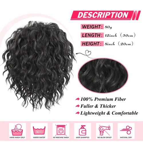 Vista 2 de Extension de cabello con moño desordenado, textura Yaki, con cabello suelto, ondulado y rizado, corto, con cordón de ajuste, extensiones de cola