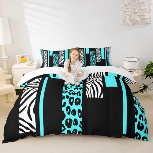 Vista 29 de Juego de funda de edredón con estampado de leopardo, tamaño individual, juego de ropa de cama rústica con rayas de piel de cebra, decoración