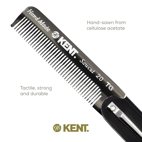 Vista 5 de Kent 20T - Peine de bolsillo plegable hecho a mano de grafito negro para hombres, peine de dientes finos para el cuidado diario del cabello, barba