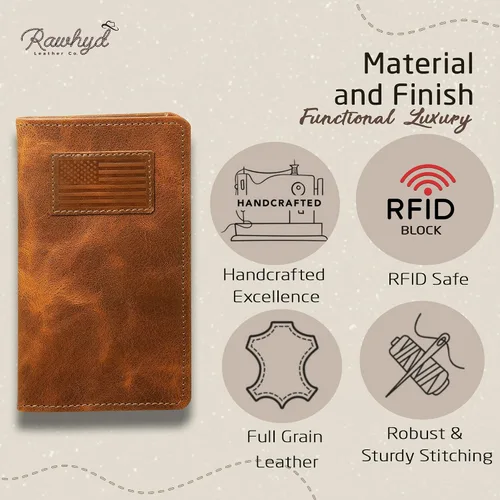 Vista 5 de RAW HYD - Cartera larga de cuero para hombres Funda de chequera doble un gran regalo para hombres