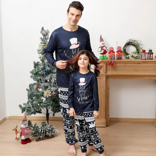 Vista 3 de Matching Christmas Pajamas for Family, Funny Holiday Cute Let It Snow Print Tops and Plaid Pants Xmas Sleepwear Pjs Set
