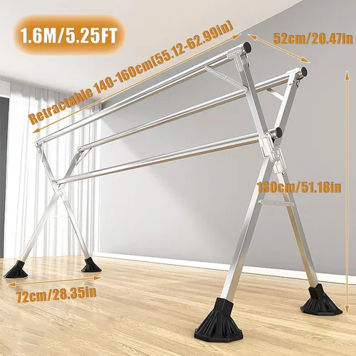 Vista 7 de Estante de secado de ropa plegable de acero inoxidable resistente - Soporte ajustable para ropa interior y exterior - Estante de secado de gran