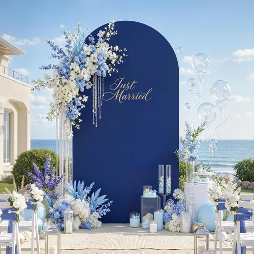 Vista 70 de Baby Blue Arch Backdrop Cover, 6FT Spandex Fitted Wedding Arch Stand Covers Round Top Chiara Backdrop Cover for Birthday Party Ceremony Banquet Azul