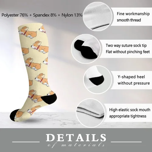 Vista 6 de devor Calcetines de algodón para mujer Merry Corgmas de rodilla alta para mujer, calcetines de vestir de algodón, calcetines de humor feliz