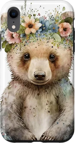 Vista 24 de iPhone 16 Brown Bear Boho Woodland Animal Floral Case