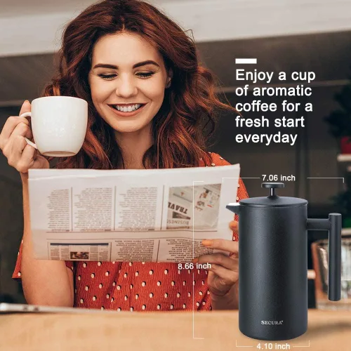 Vista 6 de Secura - Cafetera de prensa francesa de acero inoxidable 304 con 2 filtros adicionales