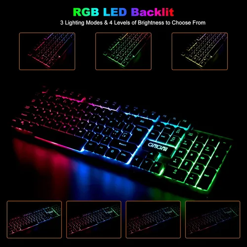 Vista 2 de Teclado inalámbrico y mouse para videojuegos, batería recargable con retroiluminación RGB, combo de jugador, sensación mecánica, anti-fantasma