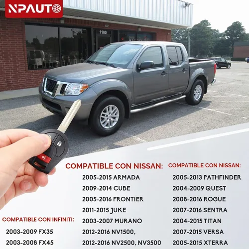 Vista 3 de NPAUTO Llavero de reemplazo para Nissan Versa Juke Rogue Sentra Titan Armada Cube Frontier NV 2008-2015 Infiniti FX35 FX45 2003-2008, llave