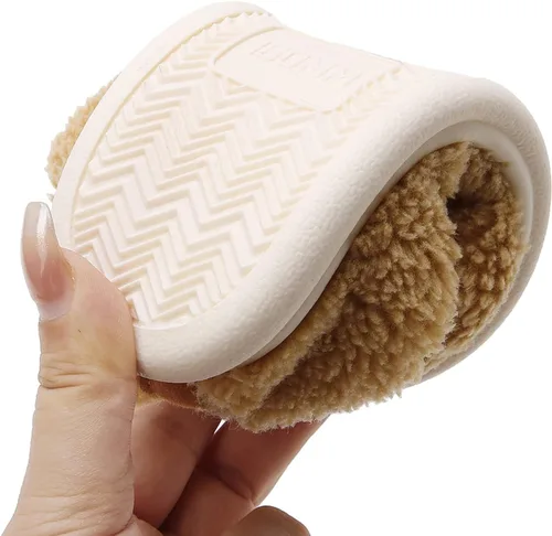 Vista 5 de RVROVIC Pantuflas cálidas de invierno para niños y niñas, pantuflas suaves de forro polar antideslizantes para niños pequeños zapatos