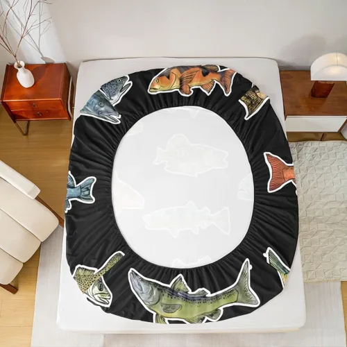 Vista 3 de Erosebridal Fishing Fitted Sheet Twin for Boys, Big Pike Fish Black Bed Sheets for Rustic Farmhouse Lake House Decor, Fishing Bedding Set Marine