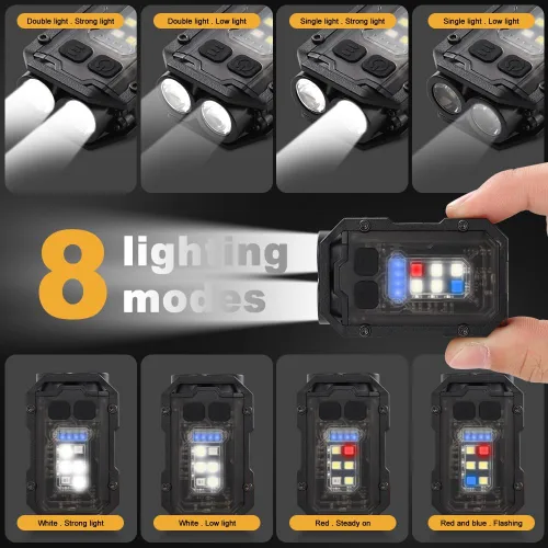 Vista 4 de Mini linterna EDC, pequeña y potente linterna de llavero con luz lateral, altos lúmenes 800lm, USB-C recargable, luz de llavero con clip - 8 modos