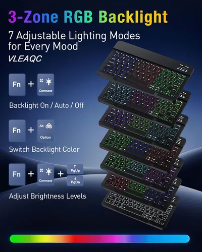 Vista 5 de Funda de teclado con mouse para Samsung Galaxy Tab A8 de 10.5 pulgadas 2022 (SM-X200/X205/X207), teclado ligero desmontable retroiluminado, funda