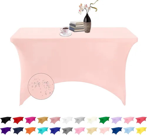 Vista 153 de Paquete de 2 fundas de mesa de elastano impermeables para mesas rectangulares, 6 pies, negras, elásticas, resistentes a manchas, para todas