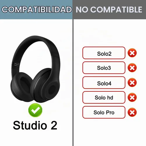 Vista 2 de SOPROM Funda de reemplazo de diadema de goma para auriculares Beats Studio 2 y Studio 3 con cable y inalámbricos, accesorios de reparación