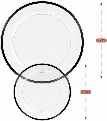 Vista 2 de N9R 120 platos de plástico transparente y negro, platos desechables