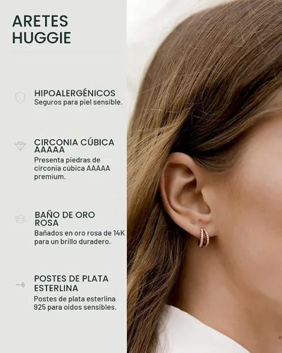Vista 2 de PAVOI Aretes de Aro Huggie Divididos Chapados en Oro de 14K para Mujeres - Postes de Plata Esterlina 925 Aretes Huggie de Aro Múltiple Delicados