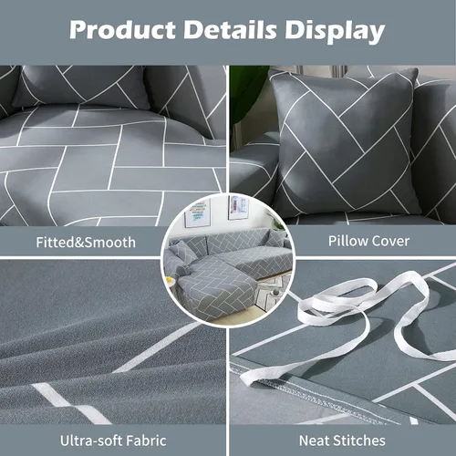 Vista 3 de HOTNIU Funda de sofá seccional de 2 piezas, funda elástica suave para sofá en forma de L, funda de sofá modular moderna con estampado para sala