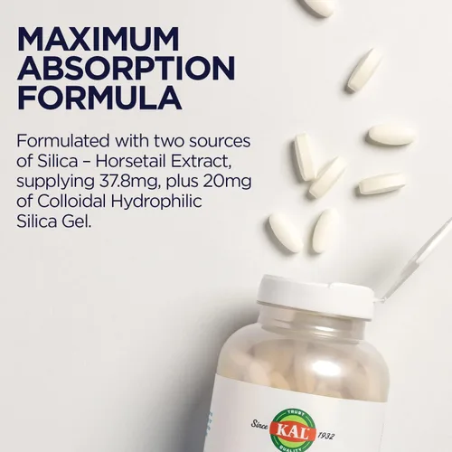 Vista 7 de KAL Silica Plus, Gel de Sílice con Extracto de Cola de Caballo, Apoyo para Cabello, Piel y Uñas Saludables, Máxima Absorción, Cabello Vibrante, Piel