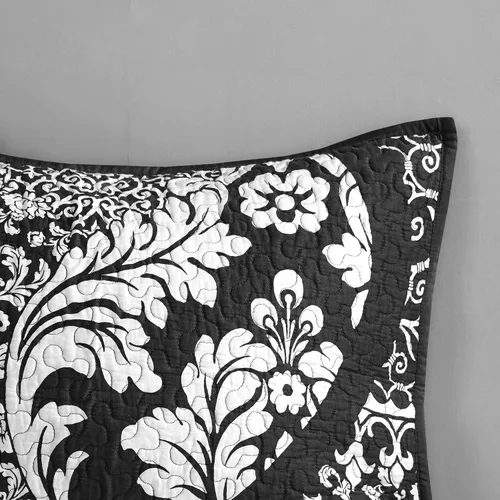 Vista 4 de Madison Park Vienna - Colcha reversible de algodón, diseño de costuras de lujo, para todas las estaciones, ropa de cama transpirable, fundas, Negro