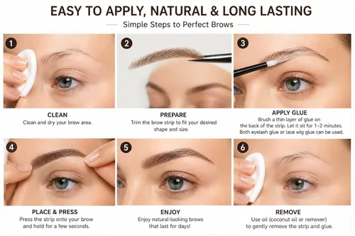 Vista 3 de Extensiones artificiales de cejas de cabello humano natural cejas falsas (1B-negro natural)