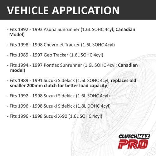 Vista 2 de CMPRO Kit de embrague OEM para 89-98 Tracker Sidekick Sunrunner X-90 1.6L 1.8L