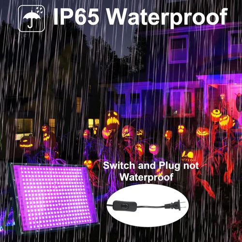 Vista 6 de Paquete de 2 luces negras de 300W con 336 LEDs, lámpara UV de luz negra para fiestas fluorescentes, 395nm, accesorio de luz negra IP65
