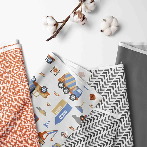 Vista 2 de Bacati Juego de ropa de cama de algodón multicolor de construcción de 4 piezas para niños, 100% algodón, incluye edredón reversible, sábana bajera