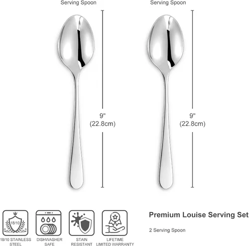 Vista 2 de KEAWELL Louise - Juego de cucharas de servir de 9 pulgadas, acero inoxidable 18/10, que une elegancia y durabilidad, exquisitos utensilios