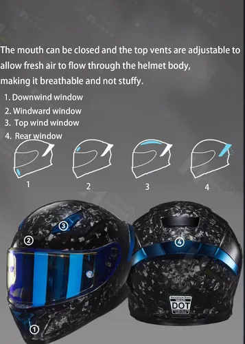 Vista 3 de Casco de motocicleta Aldult de cara completa de fibra de carbono, casco de motocicleta de calle aprobado por DOT, para hombres y mujeres, casco de 13