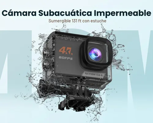 Vista 4 de Cámara de acción 4K60FPS con pantalla táctil, cámara subacuática impermeable de 131.2 ft con tarjeta SD de 64 G, cámara de estabilización de 6 ejes