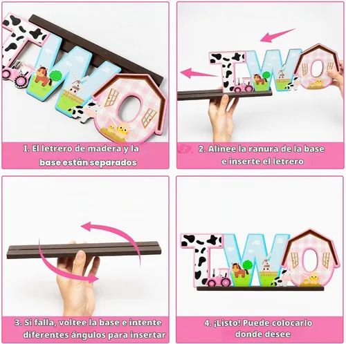 Vista 4 de Haooryx Centro de mesa de granja – Cartel rosa de animales de granja de madera, centro de mesa de granero, fiesta de cumpleaños, decoración